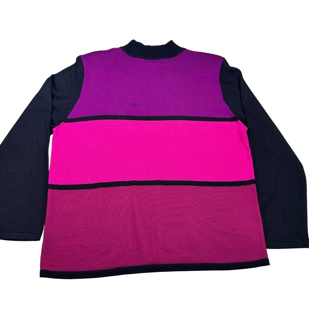 Dunner Stunner Color block‎ Sequin Mock Neck Sweater XL Wool Blend Magenta Black - Picture 2 of 8